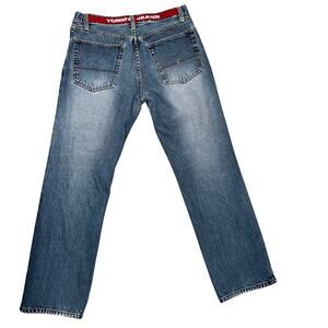 Vintage y2k 2002 TOMMY JEANS denim mens jeans red logo waist  33/32 straight leg